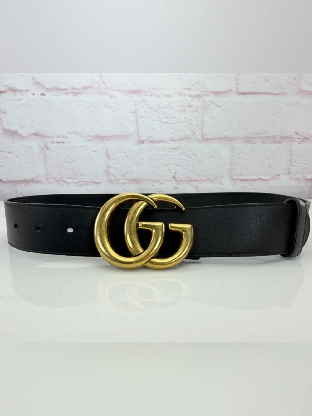 Gucci Black Leather Belt with Gold Double G Buckle